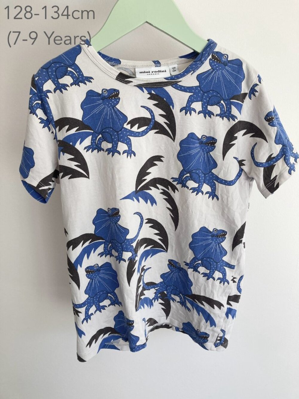 Mini Rodini 7-9 Years Boy 128-134cm Draco Blue Lizard Reptile T-Shirt Summer